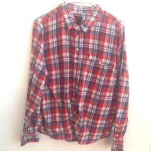 J.crew Plaid gauze popover shirt red long sleeve tartan #66628